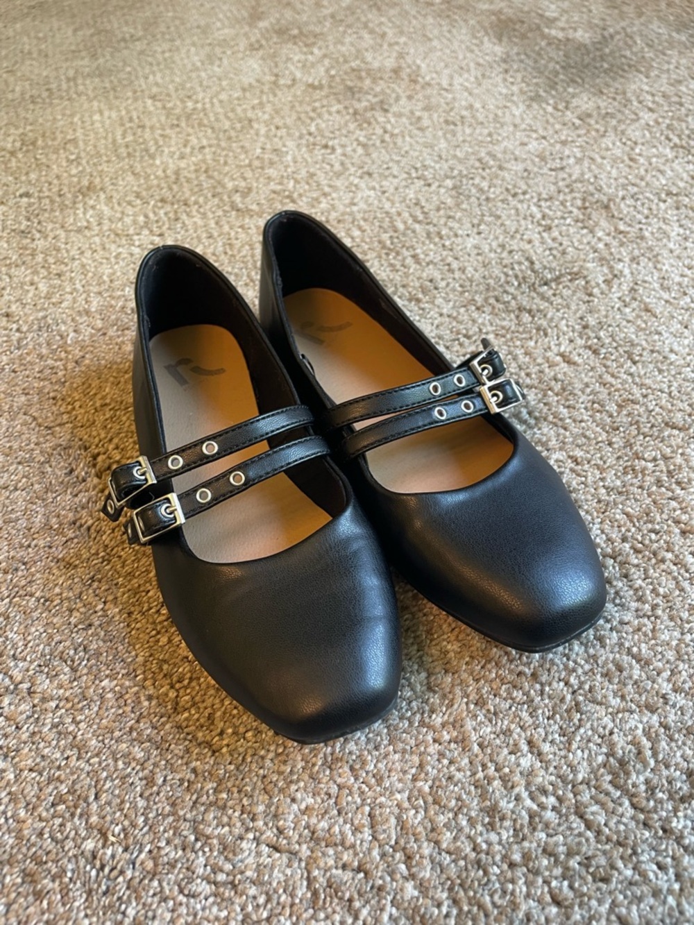 Black Double-Strap Mary Jane Flats - Women Size 7.5M Square Toe Whimsygoth